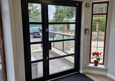 Front door replacement and entrance hall refurbishment for doctors surgery. Healthcare construction projects by Lakeridge Solutions